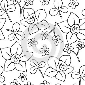 Coloring book. Vector seamless pattern on the theme of Easter and spring